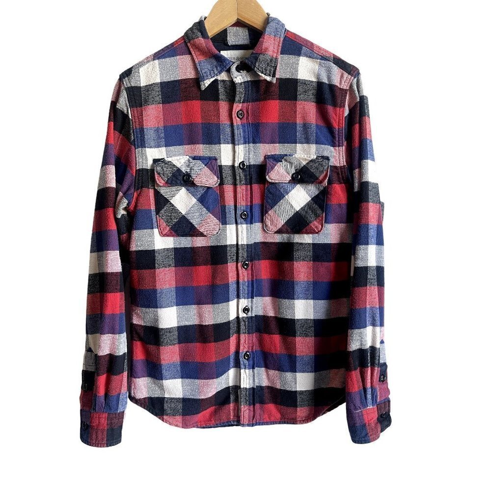 Cloth & Stone Size Men's Small Plaid Shacket Blue Red White 100% Cotton Flannel